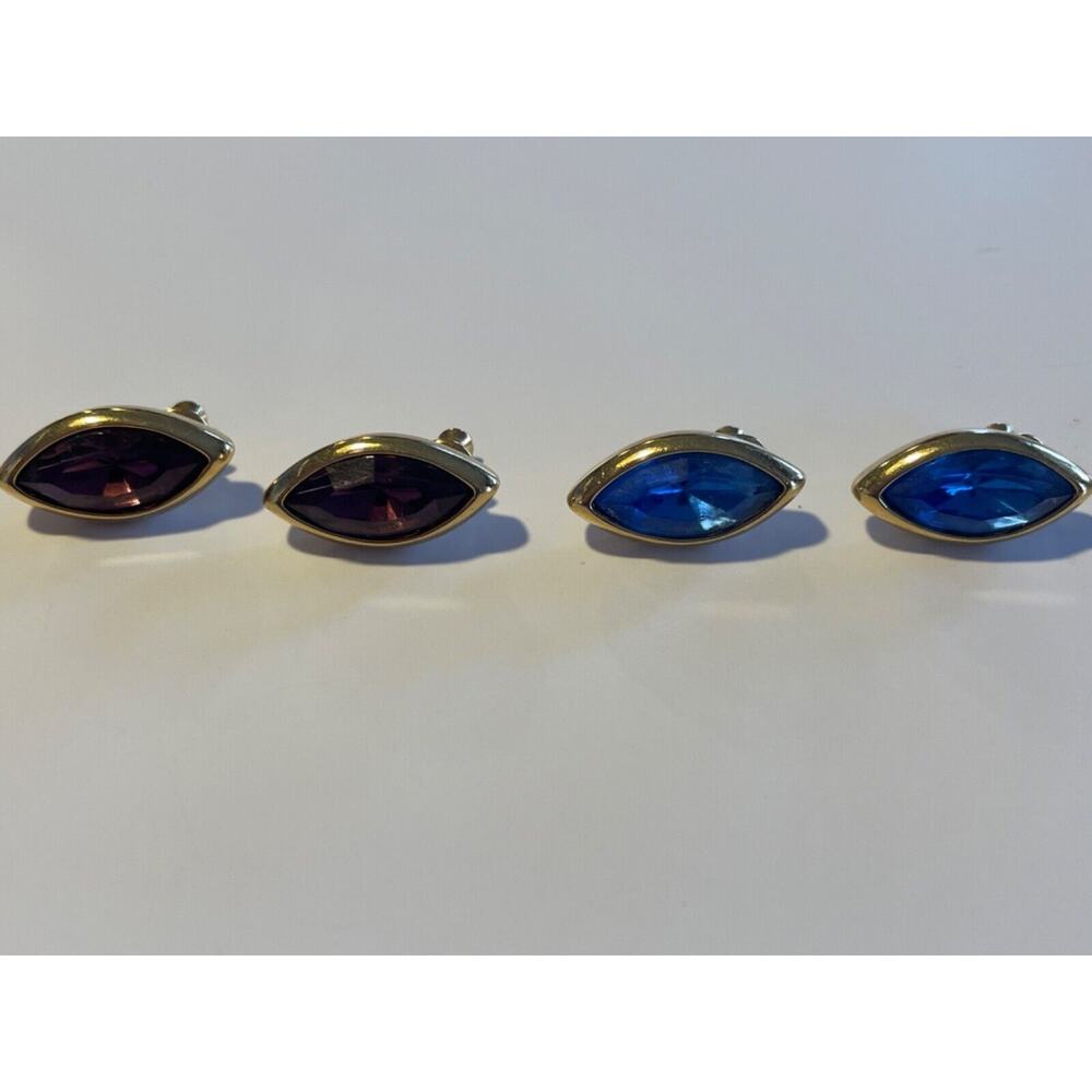 EVOKE EARRINGS 2 PAIR LOT GOLDTONE PURPLE AND BLUE STONE VINTAGE